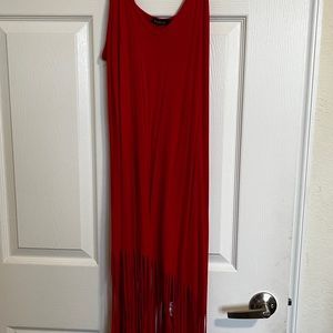 Red long shredded bottom dress